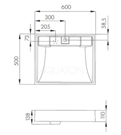 Раковина мебельная Акватон Рейн 60х50х11, литьевой мрамор, цвет Белый (1A72103KRW010) схема