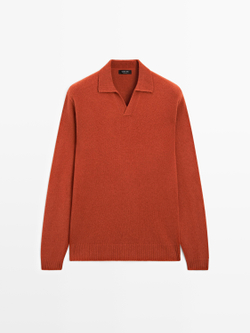 Massimo Dutti Свитер поло из смесовой шерсти с V-образным вырезом, мандариновый