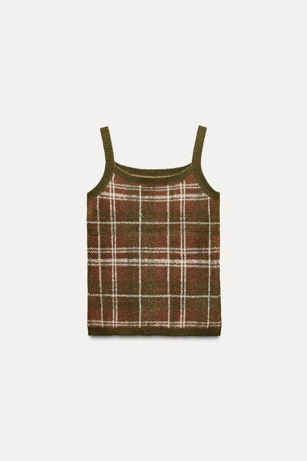 ZARA ТОП В КЛЕТКУ НА БРЕТЕЛЯХ, КОРИЧНЕВЫЙ