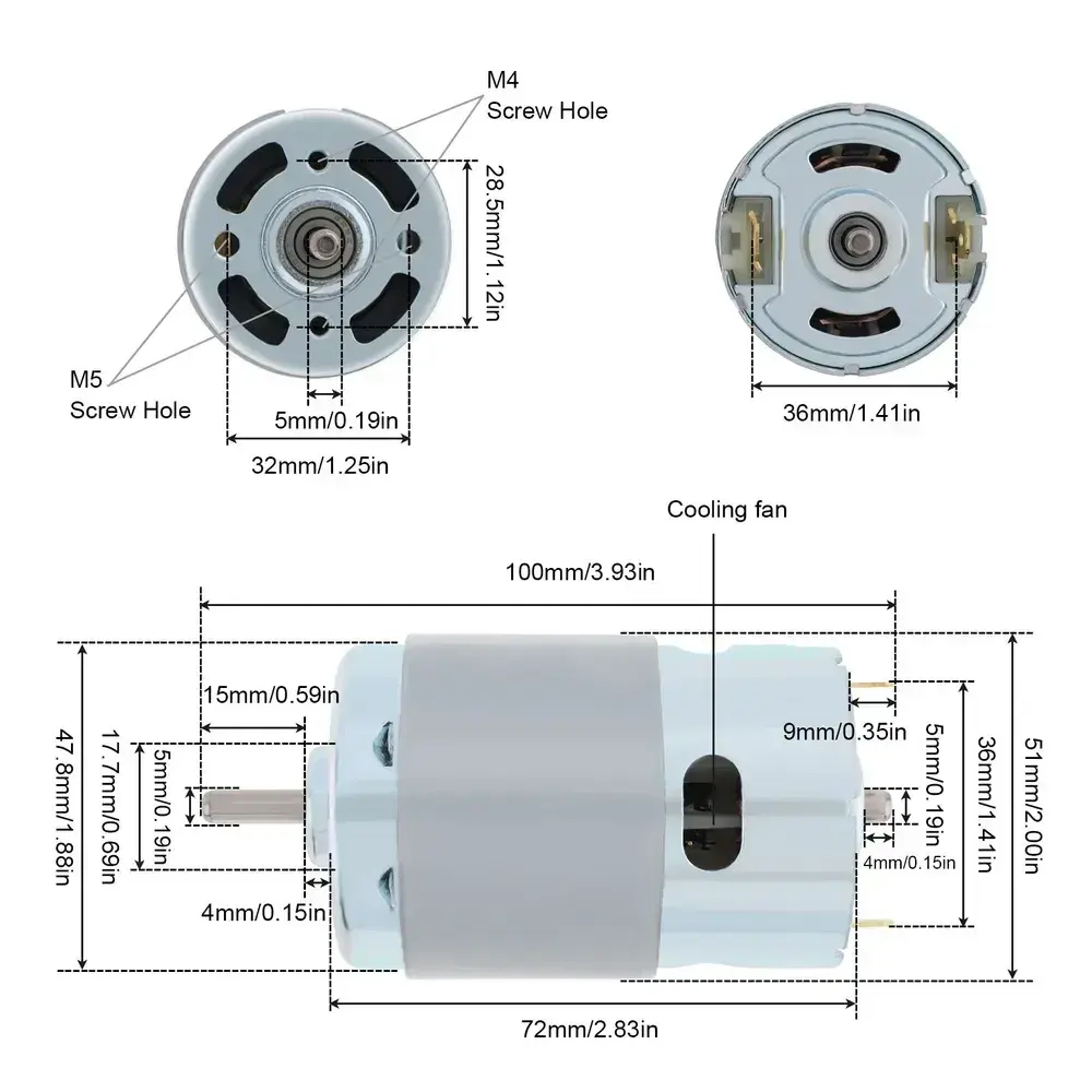 895 беззубчатый DC Motor 12-24V Высокий крутящий момент Регулируемый для электрического инструмента / DIY Небольшая дрель с двойным шарикоподшипником