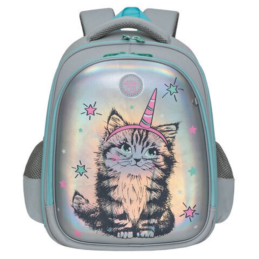 Ранец GRIZZLY анатомическая спинка, c брелоком, для девочек, "MAGIC CAT", 36х28х20 см, RAz-286-2/1