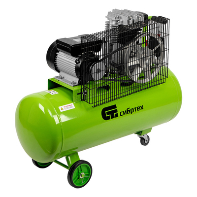 Компрессор поршневой ременной КР-2200/100. 2.2 кВт. 350 л/мин. 100 л. ременной привод. масляный Сибртех