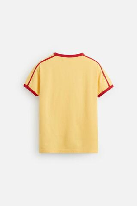 ZARA ФУТБОЛКА С КОНТРАСТНОЙ НАДПИСЬЮ И ОКАНТОВКОЙ В РУБЧИК, ЖЕЛТЫЙ