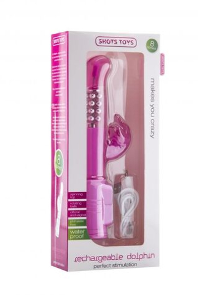 Розовый перезаряжаемый вибратор Rechargeable Dolphin с дельфинчиком - 22 см. (Цвет: розовый)