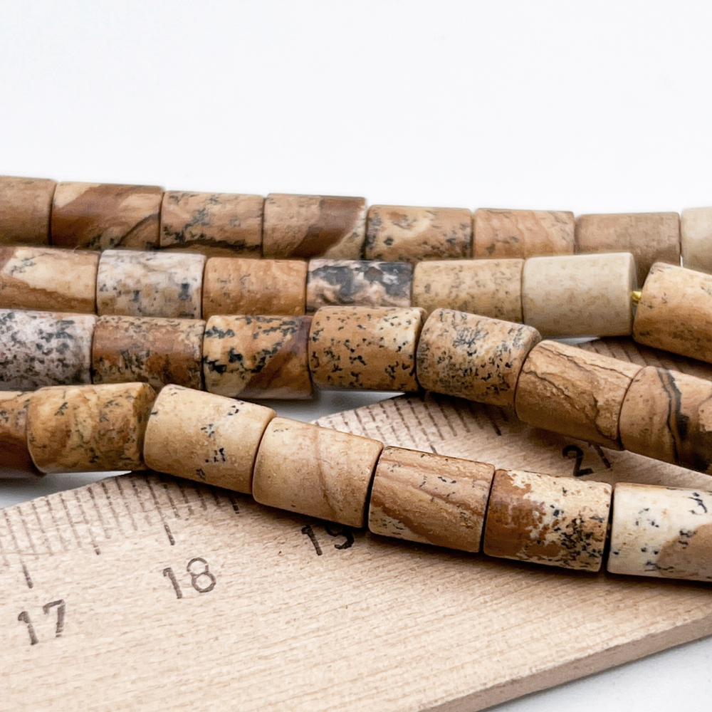 "Яшма пейзажная" бусины, размер около 8*6 мм, цена за набор 10 бусин