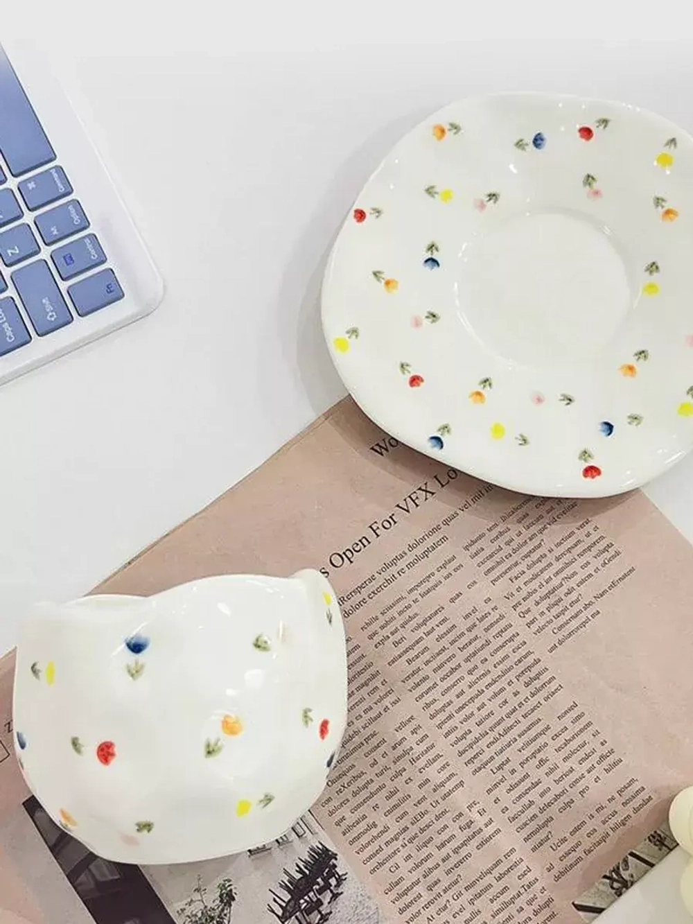 Керамическая кружка с блюдцем чайная пара