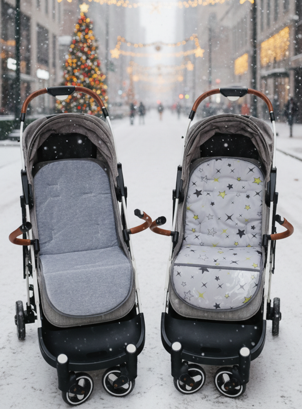 Матрасик в коляску с подножкой из ПВХ пленки серый звезды