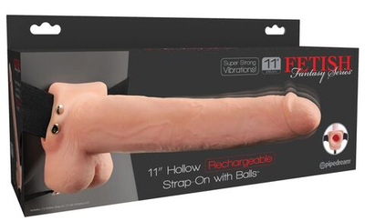 Телесный перезаряжаемый вибрострапон 11 Hollow Rechargeable Strap-on with Balls - 30 см. (Цвет: телесный)