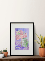 Картина авторская акварельная в паспарту 21х30 см на стену для интерьера "Тюльпаны"