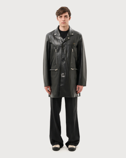 UNDERCOVER ПАЛЬТО ИЗ СИНТЕТИЧЕСКОЙ КОЖИ ЧЕРНОЕ