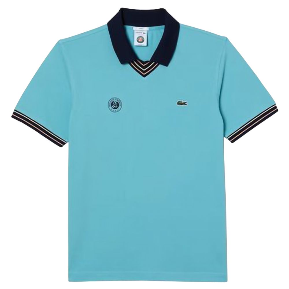 Мужское теннисное поло Lacoste Sport Roland Garros Edition V-Neck Polo Shirt - turquoise/navy blue