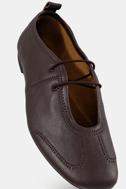 ZARA КОЖАНЫЕ БАЛЕТКИ СО ШНУРОВКОЙ, КОРИЧНЕВЫЙ