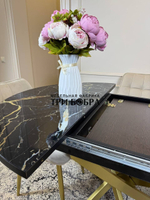 Круглый раздвижной стол "Черный мрамор", и стулья "Бостон" бежевый