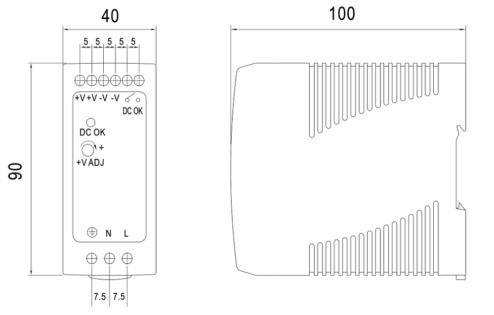 Источник питания MDR-60-12, на выходе 12 В DC, 5A, 60 Вт. Входное  85-264 В AC (120-370 В DC)