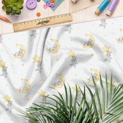 Ткань саржа медвежата на луне и звёздах