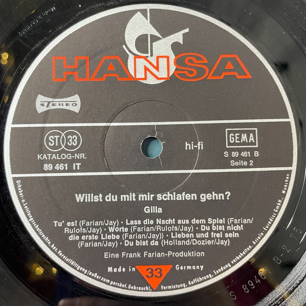 Винтажная виниловая пластинка LP Gilla and Seventy Five Music Willst Du Mit Mir Schlafen Gehn (Germany 1975)