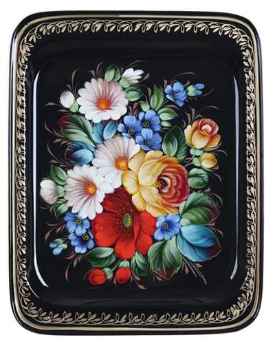 Жостовский поднос декоративный, размер 33х26 см (A13), металлический