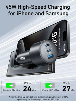Автомобильное зарядное устройство Anker Nano 167.5W, 3-х портовая (A2737) черный (Black)