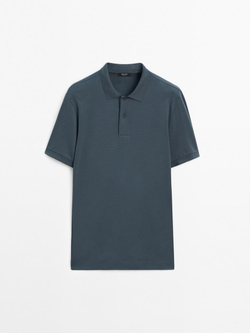 Massimo Dutti Поло из хлопкового трикотажа с короткими рукавами, синий
