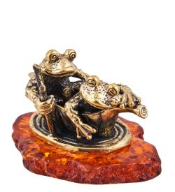 Народные промыслы AM-3697 Фигурка «Лягушки Речная прогулка» (латунь, янтарь)