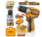Аккумуляторный ударный бесщеточный шуруповерт INGCO CIDLI16682 INDUSTRIAL 16 В 60 Нм 22+1+1