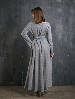 Платье с кушаком /серо-голубая клетка