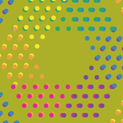 Радужные гексагоны из цветных точек на горчичном фоне