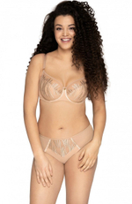 Трусики-бразилиана с блестящей вышивкой (Размер: XXXL) (Цвет: телесный)