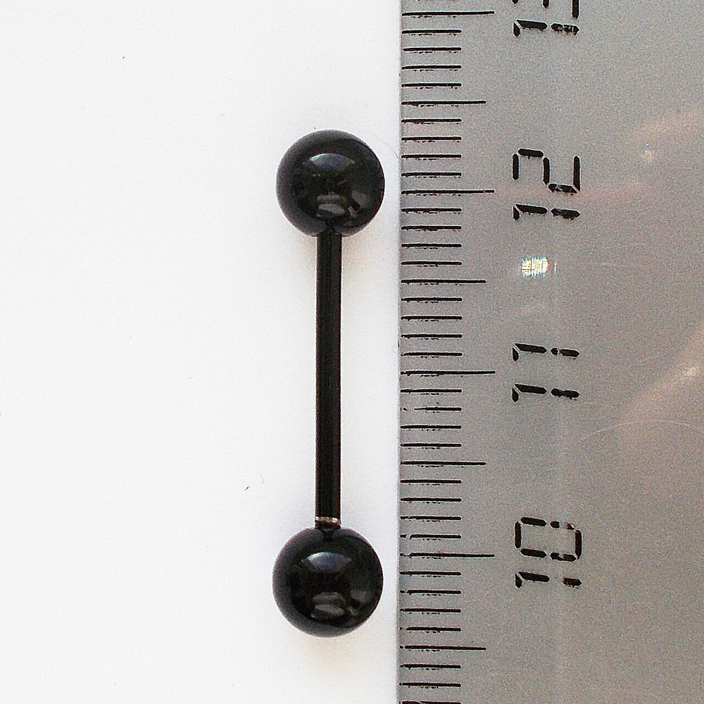 Серьги для пирсинга языка с шариком 15х1,6х6 мм. Медицинская сталь, цветное анодирование. Черные. 1 шт.
