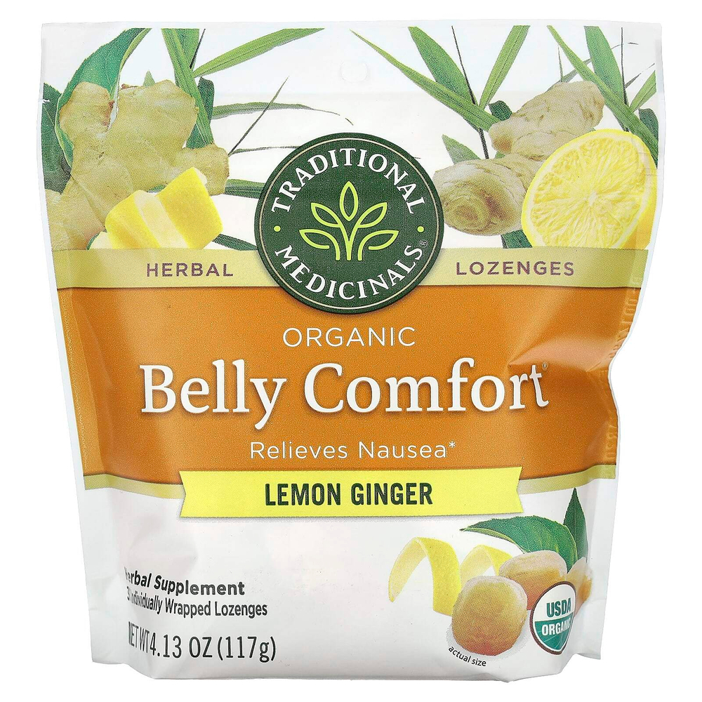 Traditional Medicinals, Organic Belly Comfort, лимон и имбирь, 30 леденцов в индивидуальной упаковке