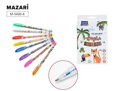 Набор ручек гель 0.9мм. 8цв. "Jungle" с блёстками, с ароматизир.чернилами, корпус цветной (Mazari)
