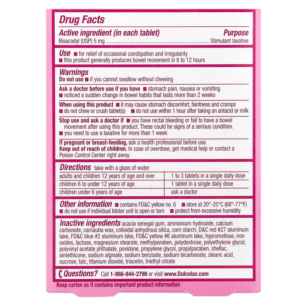 Dulcolax, Pink® Night, слабительное средство, 5 мг, 25 таблеток, покрытых оболочкой