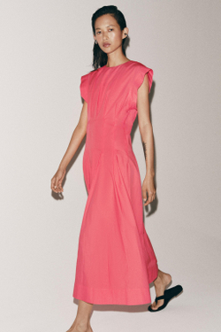ZARA ПЛАТЬЕ ИЗ ПОПЛИНА СО СКЛАДКАМИ — ZW COLLECTION, КОРАЛЛОВЫЙ