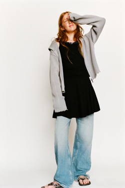 ZARA КАРДИГАН С КАПЮШОНОМ И МОЛНИЕЙ, МЯГКИЙ СЕРЫЙ