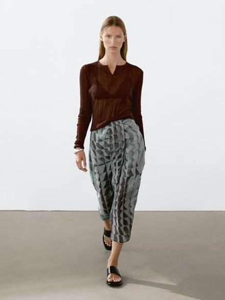 Massimo Dutti Юбка миди с принтом и сборкой, нефтяно-синий