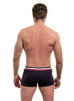 Мужские хлопковые трусы-боксеры с резинкой в полоску (Размер: M) (Цвет: темно-синий)