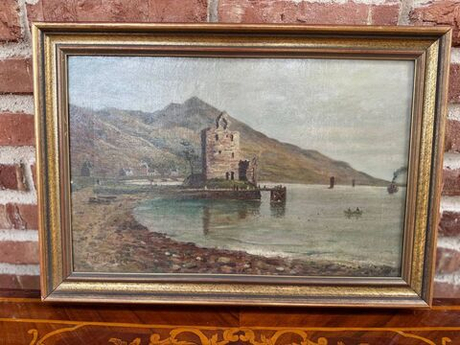 Винтаж: Антикварная картина «Горный пейзаж»