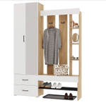 Прихожая Горизонт "Домино", ЛДСП, белая/золотая, с зеркалом и тумбой, 150 см х 211,6 см х 35 см