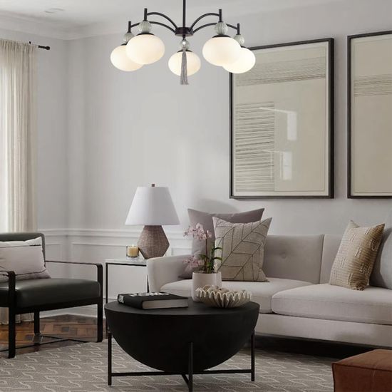 8273/5C NEOCLASSI черный, серый/белый металл, керамика/стекло Люстра потолочная Е14 5*40W 220V GLORIYA