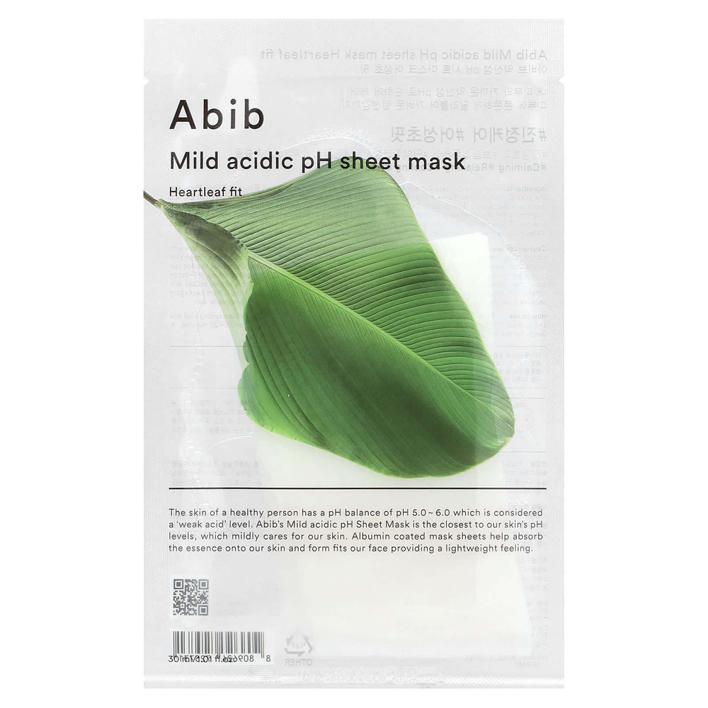Abib, Тканевая маска с умеренным кислотным уровнем pH, Heartleaf Fit, 1 тканевая маска, 30 мл (1,01 жидк. унц.)