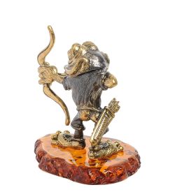 Народные промыслы AM-2024 Фигурка «Лягушка-лучник» (латунь, янтарь)