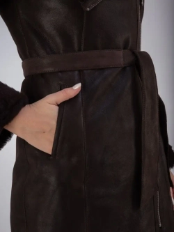 Дубленка женская натуральная длинная с капюшоном Турция