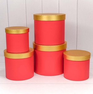 Коробки Цилиндр с золотой крышкой Набор 5 шт. Красный