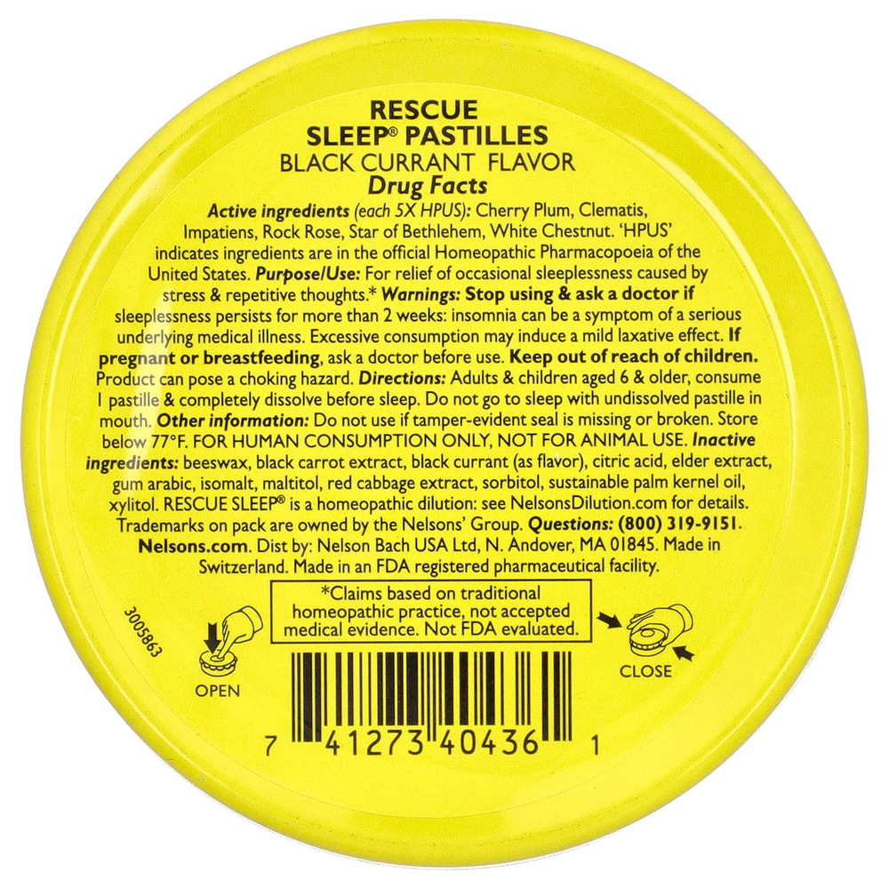 Bach, Rescue Sleep®, пастилки из черной смородины, 35 шт., 50 г (1,7 унции)