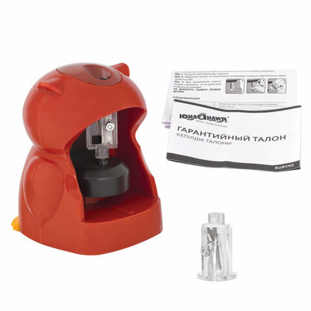 Точилка электрическая ЮНЛАНДИЯ "Совушка", питание от 4 батареек АА, дополнительное сменное лезвие, 228429