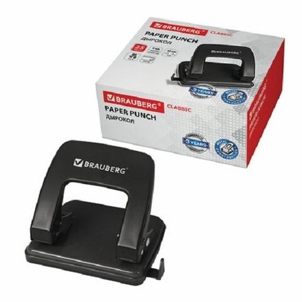 Дырокол до 25л, Brauberg Classic, металлический, черный