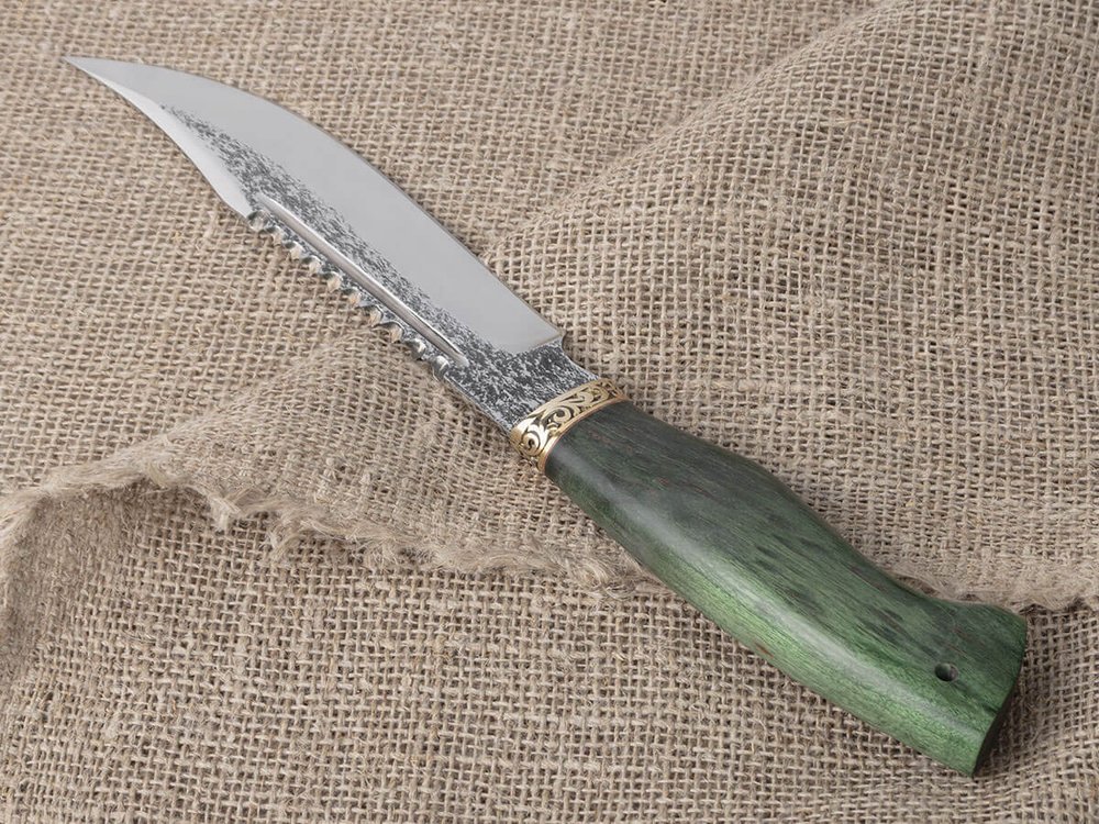 Нож "Алтай", сталь Bohler N690, рукоять зеленая стабилизированная берёза