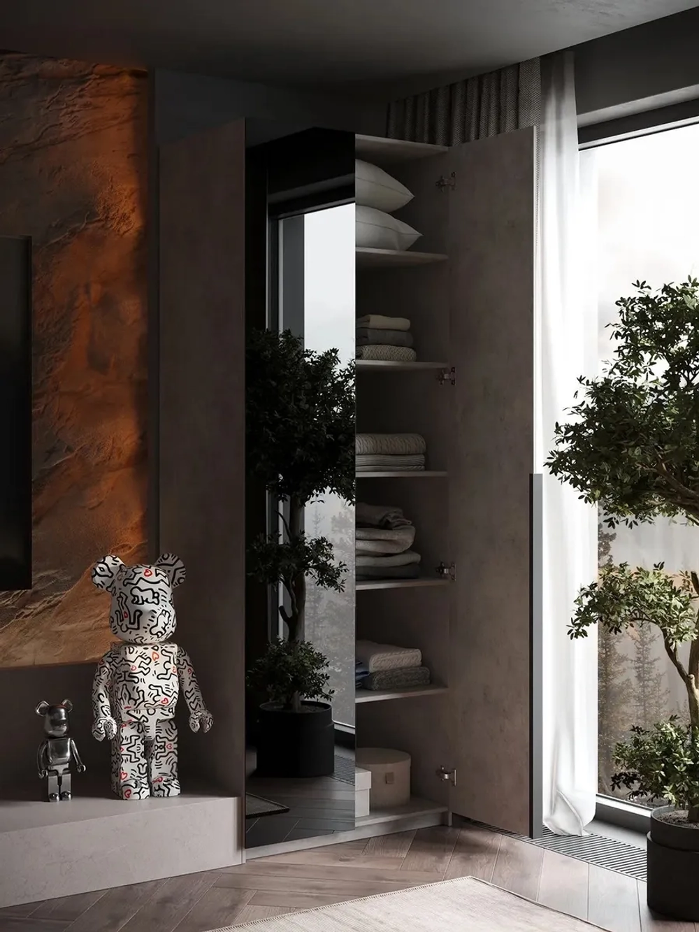 Шкаф Распашной Серый/Черный 81х220x52,5 SOHO полки и ручка