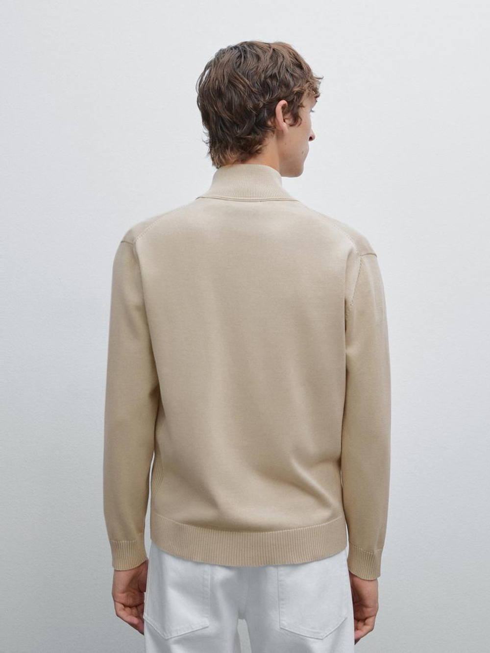 Massimo Dutti Кардиган из 100% хлопка с застежкой-молнией, светло-бежевый