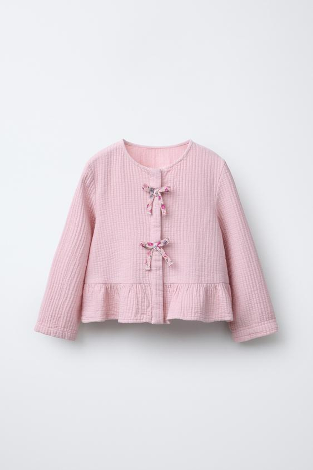 ZARA РУБАШКА ИЗ РЕЛЬЕФНОЙ ТКАНИ С БАНТАМИ, РОЗОВЫЙ